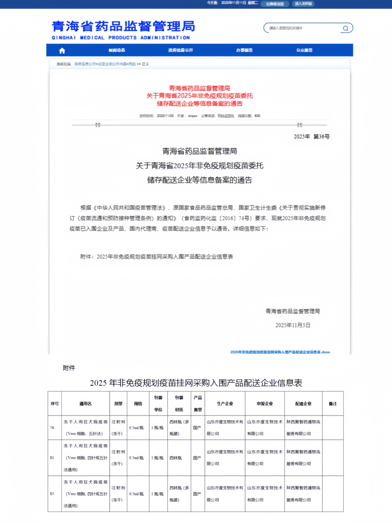 青海省药品监督管理局关于青海省2025年非免疫规划疫苗委托储存配送企业等信息备案的通告_陕西聚智药通物流服务有限公司-1.jpg
