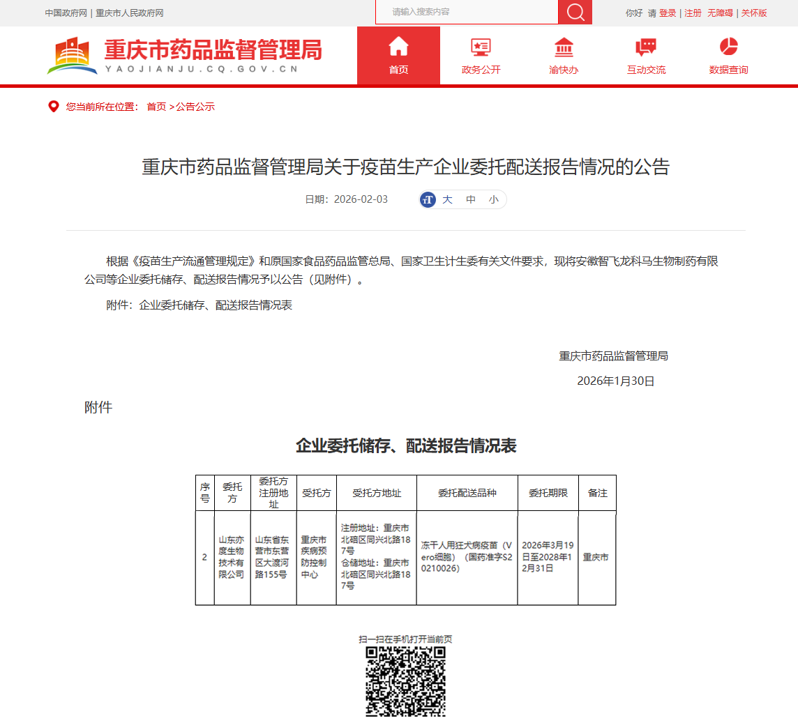 重庆市药品监督管理局关于疫苗生产企业委托配送报告情况的公告_重庆市疾病预防控制中心.png