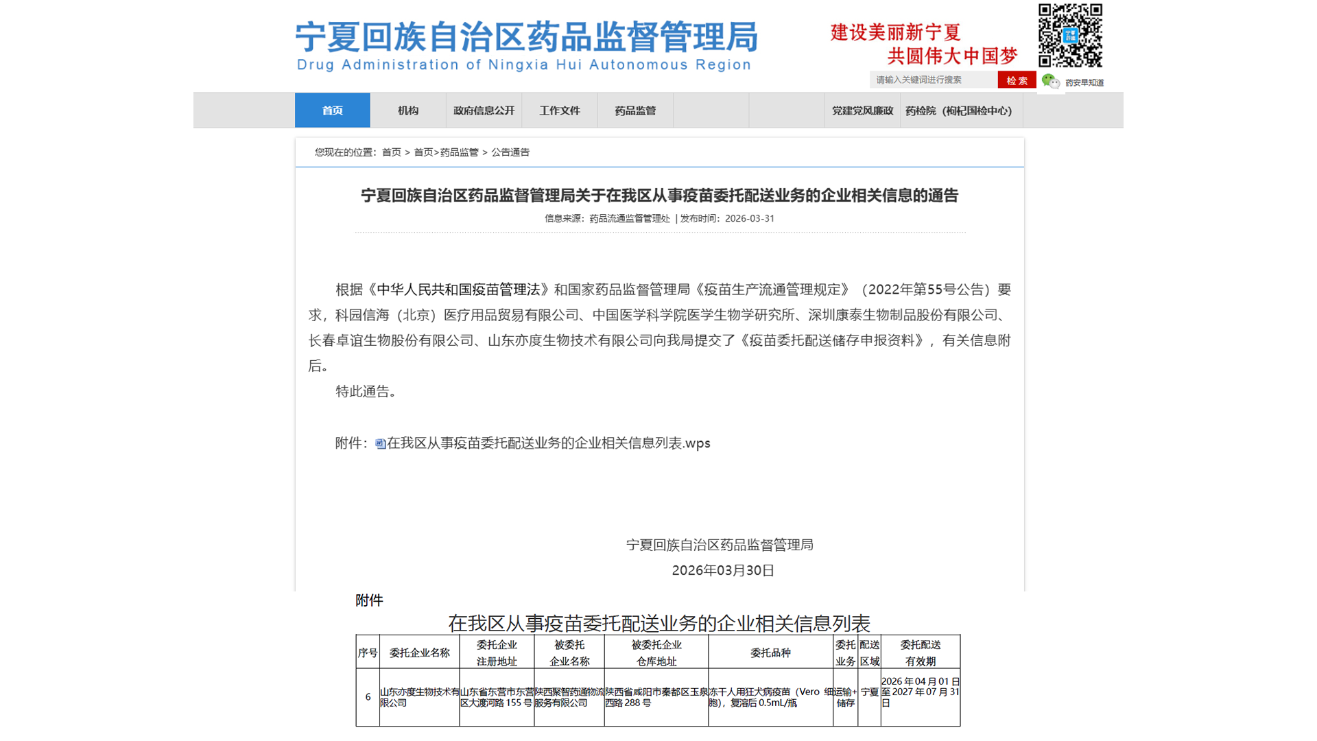 宁夏回族自治区药品监督管理局关于在我区从事疫苗委托配送业务的企业相关信息的通告_陕西聚智药通物流服务有限公司（宁夏）.png